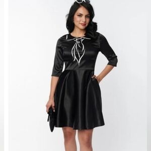 Unique Vintage Black & Trompe L'Oeil Bow Tie Dress, Size Medium. NWOT